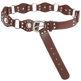 HIQUACC Women's Western Cowgirl Belt Vintage Rivet Leather Belt Punk Waist Belt (Silver Brown-S)