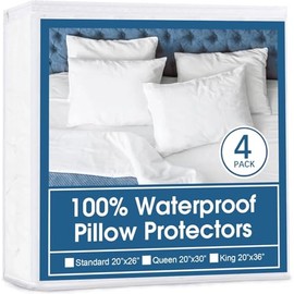 4 Pack Waterproof Pillow Protectors with Zipper King Size