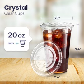 [600 Pack] 20 oz Clear Plastic Cups with Flat Lids, Disposable Iced Coffee Cups, BPA Free Premium Crystal Smoothie Cup for Party, Lemonade Stand, Cold Drinks, Juice, Milkshake, Bubble Boba, Tea