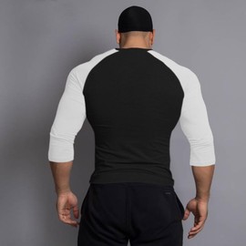 Mens Muscle Cut Raglan T Shirts with 3/4 Sleeve Fitness Workout Tops Black-White XL