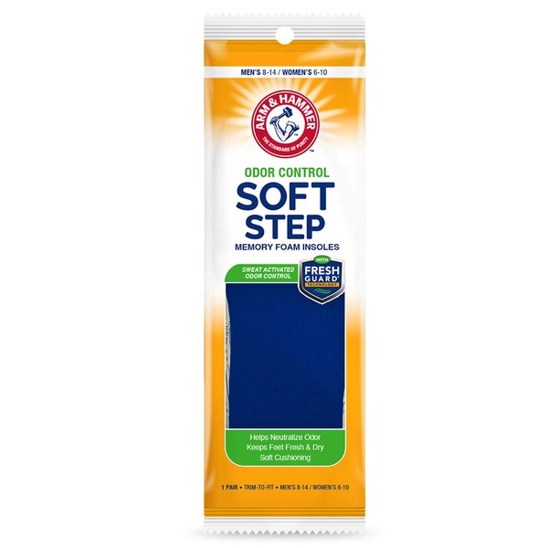 Arm & Hammer Odor Control Soft Step Insoles, Memory Foam Insoles for Men, Memory Foam Insoles for Women, Best Insoles for Standing All Day, Foot Inserts, Shoe Inserts Men and Women -1 Pair