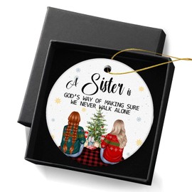 Sisters Christmas Ornament Xmas Friendship Keepsake Gifts for Sisters Christmas Tree Decoration 2.95in with Gift Box - A Sister is God's Way of Making Sure We Never Walk Alone