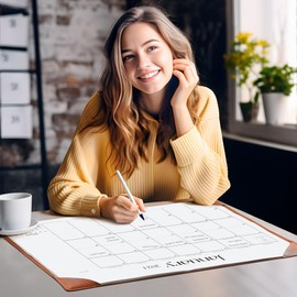 Simplified Desk Calendar 2024 with Desktop Mat, Cabbrix Large Desk Pad Calendar 21 x 16.5 Inch Runs From Now to Dec 2024, Desk Blotter Calendar 2024 for Home School and Office (Brown)