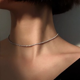 Inateannal Glitter Gypsophila Necklace Silver Glitter Necklace Vintage Twisted Rope Chain Necklace Minimalism Shiny Necklace Chain Jewellery for Women Girls, Zinc, No Gemstone