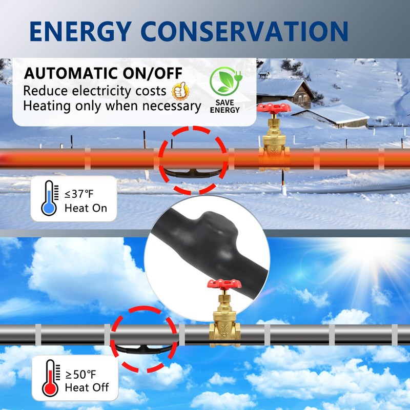 TOPDURE JHSD 12-feet Pipe Heating Cable Built-in Thermostat