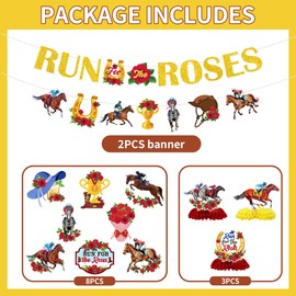 VorkiVecKi Horse Racing Party Decorations - 13 Pcs Kentucky Gold Derby Hanging Swirls Sets for Men Glitter Run for The Roses Ceiling Banner Decor Equestria Honeycomb Centerpieces Rider Race Supplies