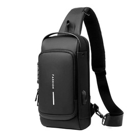 Password Sling Backpack Anti Theft Multifunctional Cycling Chest Bag for Motorcycle Men Black