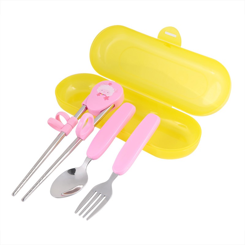 3Pcs/Set Stainless Steel Spoon Fork Chopsticks Child Cutlery Kids Training