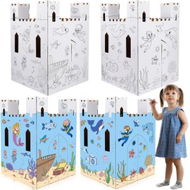 Lineshading 1 Pcs Giant Sea Animal House Under The Sea Cardboard Marine Castle Playhouse DIY Aquatic Creatures Cardboard House for Summer Ocean Party Decorate Craft, 21.7" x 21.7" x 31.5"