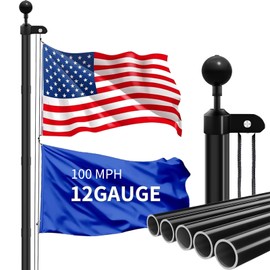 20FT Heavy Duty Solar Flag Pole Kit,12 Gauge Flag Pole for Outside House Thick Aluminum Flagpole with 136 LED Light & 3x5 American Flag for Outside Ip67 Waterproof,Black