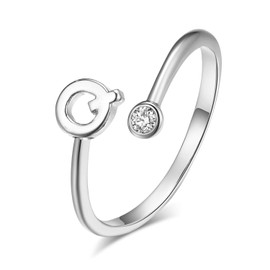 Silver Initial Letter Ring Stackable Rings for Women Fashion Rings Initial Alphabet Knuckle Rings A-Z Silver Crystal Adjustable Finger Ring for Women Jewelry