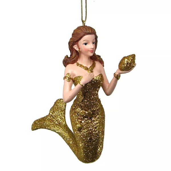 Chesapeake Bay LTD. GOLDEN GLITTERED 4.5" RESIN MERMAID HOLDING SEA