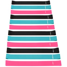 com-four® 12 x Mini Body Shape Stretch Bands - Exercise Bands with 3 Resistances - Fitness Bands for Yoga and Pilates - Thermal Bands for Home and Travel (Pack of 12 - Light/Medium/Heavy Elastic Band)