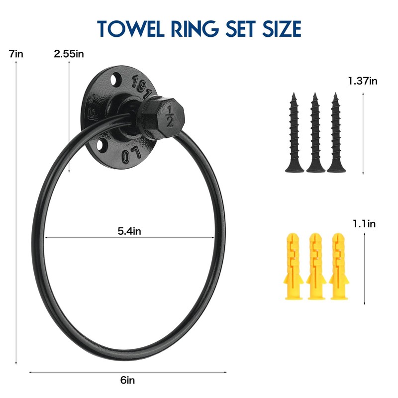 Industrial Towel Ring Rustic Pipe Hand Towel Holder Wall Mounted