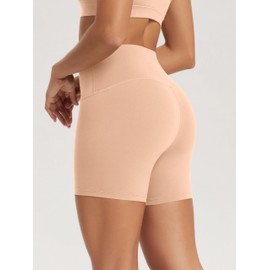 ODODOS Yoga Shorts for Women 4" High Waist Non See Through Buttery Soft Lounge Biker Shorts, Peach, Small