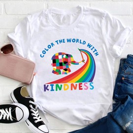 Elephant Elmer Color The World With Kindness Funny Art Teacher Vintage T-Shirt