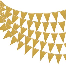 MECCANIXITY 5 Pcs 10 Feet Gold Pennant Banner Flags String Triangle Hanging Triangle Bunting Flags for Festive, Wedding, Birthday Party Decorations