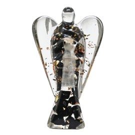 Selenite Black Tourmaline Guardian Angel Figurine Pocket Crystal Angel for Protection - Orgone Guardian Angel with Orgonite Layer and Natural Crystal for Healing Gift (2 Inch, Organite)