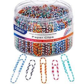 Vinaco Colourful Paper Clips, Pack of 450 Large Paper Clips, 50 mm & Paper Clips, 32 mm, Paper Clips, Various Sizes, Durable and Rustproof Office Clips, Striped for Home, School and Office