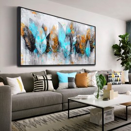 LAOTOART Blue Abstract Wall Art - Modern Living Room Wall Paintings - Framed Artwork for Walls Ready to Hang Size 29" x 59"