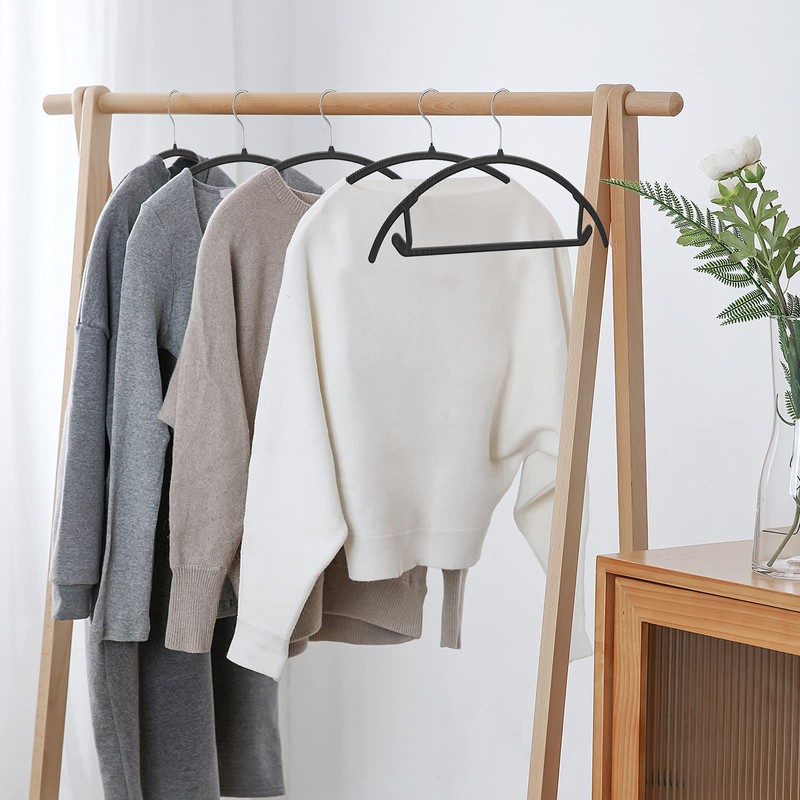 Ergonomic Curved Plastic Hangers 50pack - No Shoulder Bump Design,