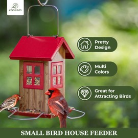 Kingsyard Cute Bird House Feeders for Outside, Hanging Metal Bird Feeder with 4 Ports, Outdoor Garden Yard Decorations for Cardinals Finches Chickadees Goldfinches & Sparrows Bird Watching