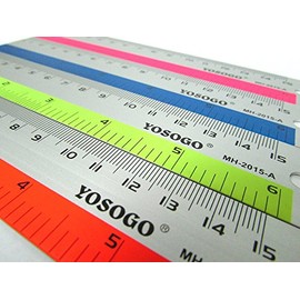 Regla de aluminio de 20 cm de colores surtidos en pulgadas y escala CM con agujero para colgar, paquete de 6