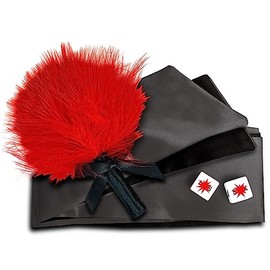 exciting Lives Satin Eye Mask Blindfold and Red Fluffy Feather Tickler - Gift for Girlfriend, Wife for Soft Sleep, Relaxation