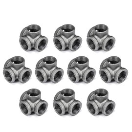 1/2" 4-Way Side Outlet Tee, Home TZH Malleable iron Pipe Fittings for Industrial vintage style, Flanges with Threaded Hole for DIY Project/Furniture/Shelving Decoration (10, 1/2")