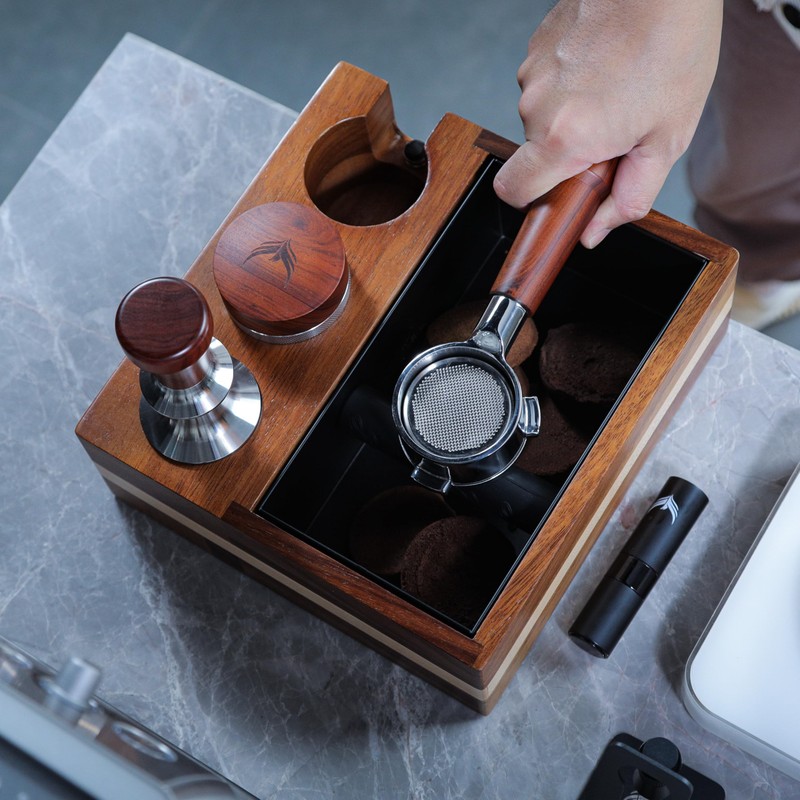 KNODOS 51mm Espresso Knock Box and Tamping Station – Walnut
