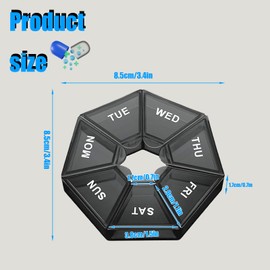 Cute Weekly Pill Organizer, 7 Day Vitamin Supplement Pill Case, Portable Travel Pill Organizer (Black, Standard)