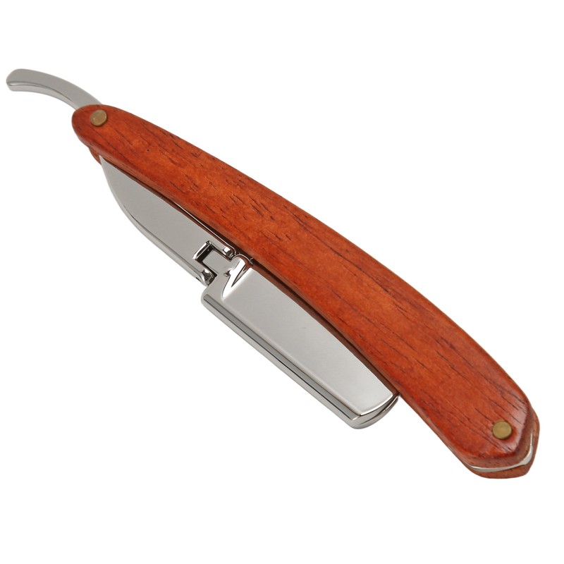 Folding Manual Straight Clipper Wooden Handle Barber Foldable Manual Beard