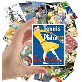 Large Stickers (24 pcs 2.5"x3.5") Tennis Player Vintage European Travel Posters Sport Magazines