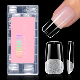 AILLSA Puntas de uñas cuadradas medianas - Puntas de uñas semimate de cobertura completa, 120 piezas pre-limadas, uñas acrílicas a presión para manicu