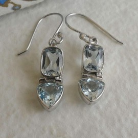 Blautopas edelstein 925 Sterling Silber lange hängend Ohrringe - Natürlicher Edelstein - Geburtstagsgeschenk - Weihnachtsgeschenk - Handgefertigte Geschenkideen für Frauen