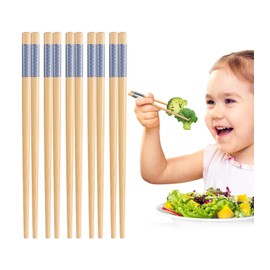 LOROTOCO 7inch Short kids Bamboo Chopsticks 5 Pairs Reusable Wooden Natural Chopstick Training for Beginners