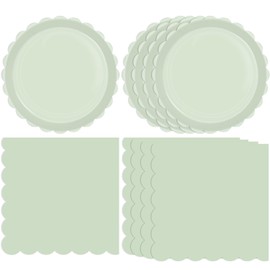 KHAIVI 40 PCS Sage Green Party Decorations Green Themed Disposable Tableware Party Favors Sage Green Plates and Napkins Party Supplies for Birthday Wedding Bridal Baby Shower Serve 20