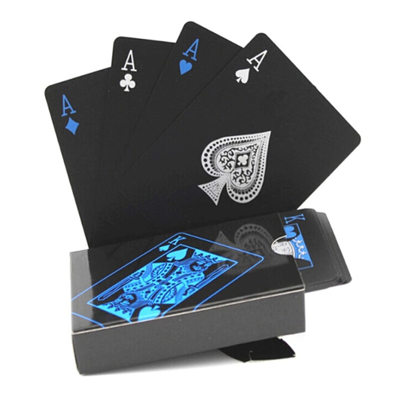 WANGCL 2 Set Waterproof Poker Cards, PVC Black and Blue