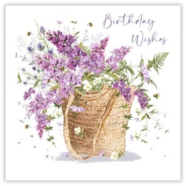 Nigel Quiney Female Birthday Card - Happy Birthday Card with Wildflower Basket Design with Foil Details - Birthday Card for Women