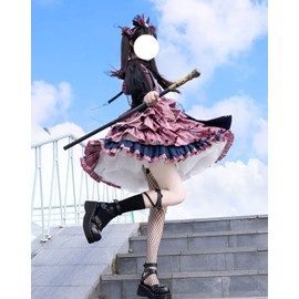 ZZEQYG Women's Cute Lolita Punk Rock Steampunk Victorian Dress (L, Blue)