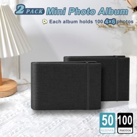 YONOVO 2PACK 4x6 Photo Album, 4x6 100 Pockets Linen Cover Photobook Small Capacity Pictures Book Easy to Classify and Portable for Wedding Family Baby Vacation (Black)