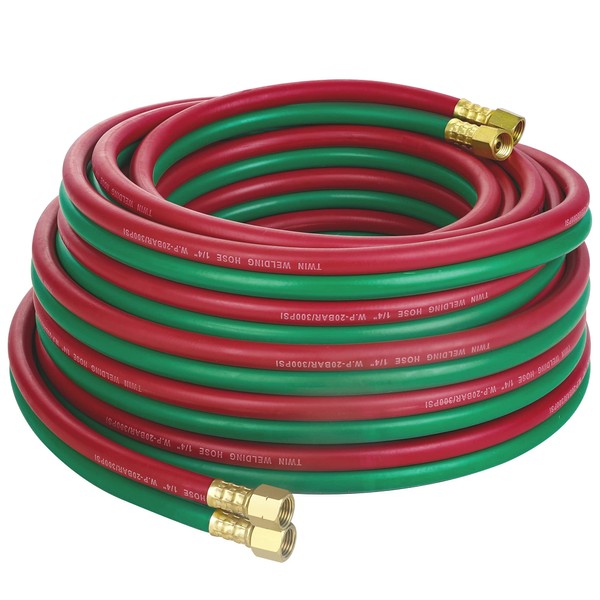 Hromee Oxygen Acetylene Hose 1/4-Inch × 50 Feet with 9/16"-18 B fittings Welding Cutting Torch Twin Hose