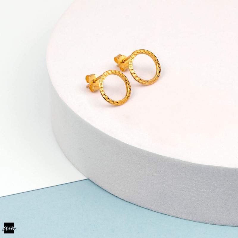 Amberta Women 925 Sterling Silver Minimalist Stud Earrings: Gold Plated