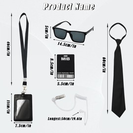 AolKee Secret Agent Costume for Kids Men Black Costume Accessories with Black Sunglasses Tie Agent Costume Accessories Cosplay Party Props for Men Women Kids 6 Pieces