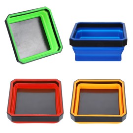 Collapsible Magnetic Parts Tray Set, Foldable Magnetic Tray, 4 Pieces 4.5 inch Square Silicone Bowls with Magnetic Base Stores and Organizes Small Parts and Tools