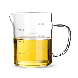 DEVILMAYCARE Glass Beaker with Handle and Lid, Glass Measuring Cup with Handgrip, Glass Measure Cup for Easy Visibility, Baking, Cooking, Pouring Liquid 12 Oz (350ML)