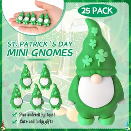DoubleFill 25 Pcs St. Patrick's Day Mini Gnomes Figures Tiny Gnomes for St. Patrick's Day Gift Small Gnome to Hide Rubber Gnome Statues for St. Day Party Favors Goodies Bag Accessories