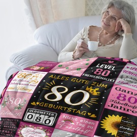 Giftota 80th Birthday Women, 150 x 130 cm Blanket Gifts for Women, Gifts Blanket for 80th Birthday, Fluffy Flannel Blanket, 80th Birthday Woman Blanket, for Women, Mother, Wife, Grandma