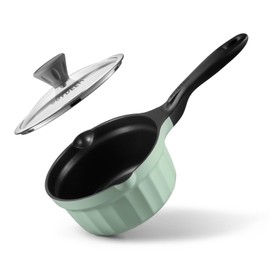 BUYDEEM Cast Aluminum Non Stick Sauce Pan，Rapid Even Heat Milk Pan with Glass Lid，All Stovetops Compatible，No PFOA/PFAS，Cooking Pot with Cool Handle，Cheflite Series CP141 Cozy Greenish，2QT