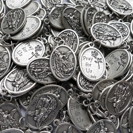 100-Pack St. Michael the Archangel Medals – 1" Silver Plated – Catholic Medals Bulk – Made in Italy – Saint Michael Patron of Police, Military, and Protection